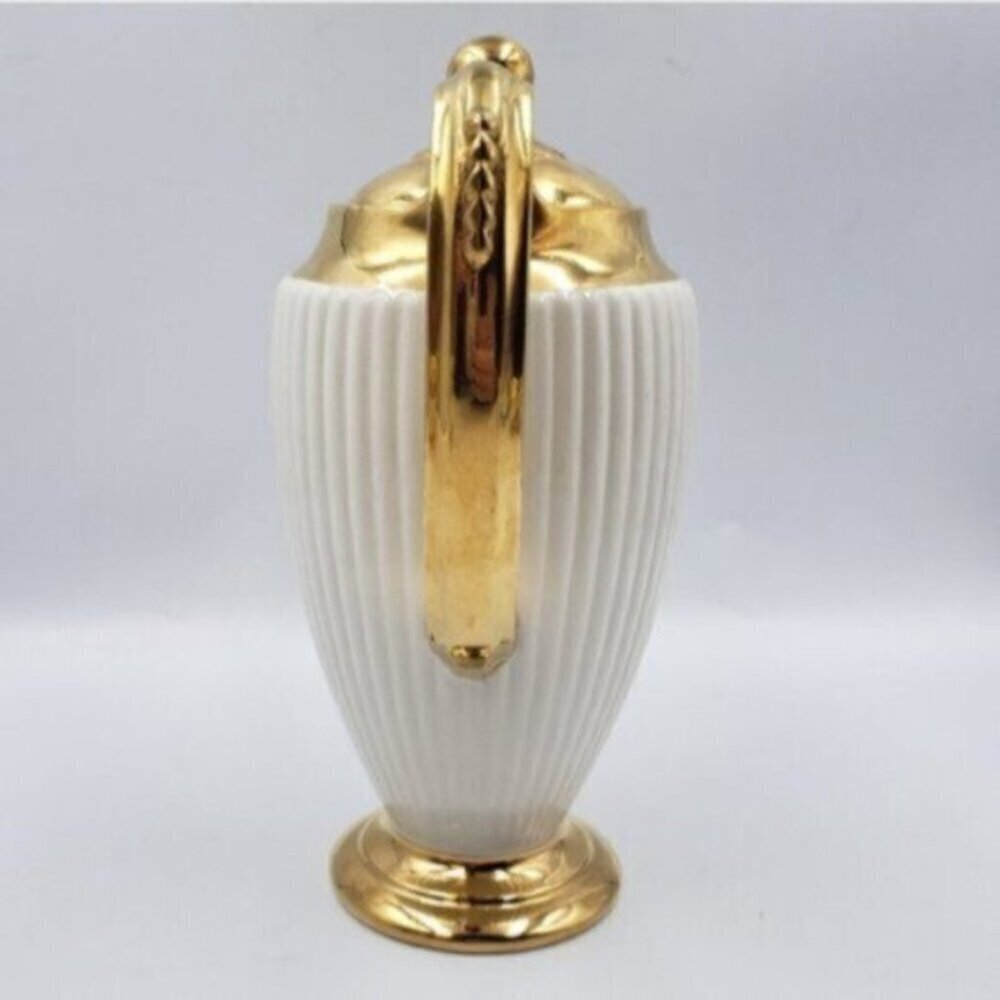 Vintage Royal Winton Grimwades Ceramic White Golden Trim Ribbed Coffee Pot - Picture 4 of 14